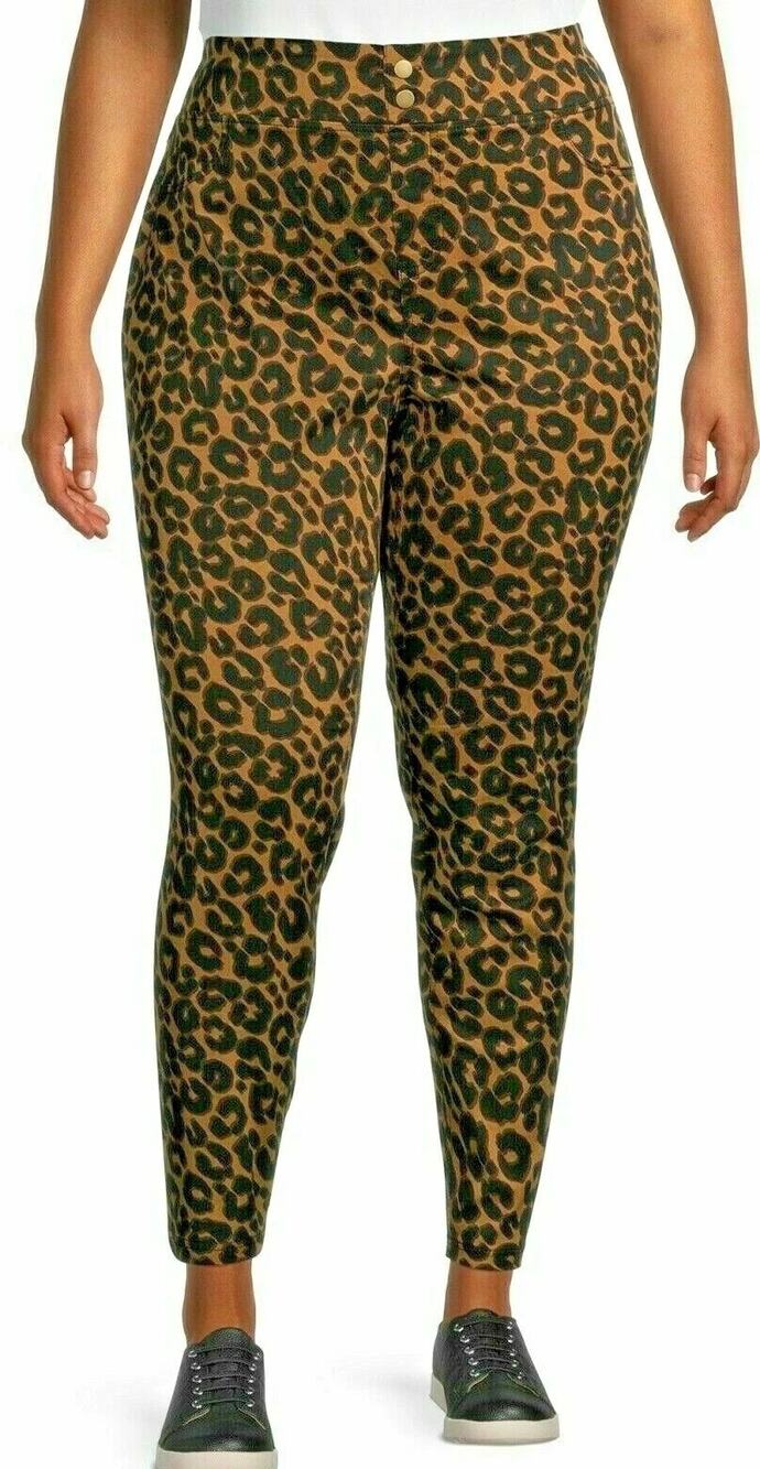 Terra & Sky Leopard Print Jeggings Trousers Pants Pockets Plus Size 2X 20W-22W